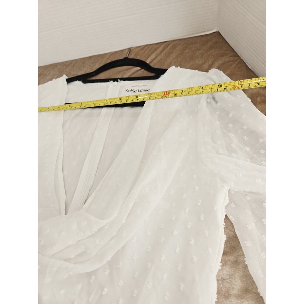 Selfie Leslie Hand In Mine Indie Mini Dress L Boho Ruffle Sleeve White Mint Casu - Picture 7 of 13